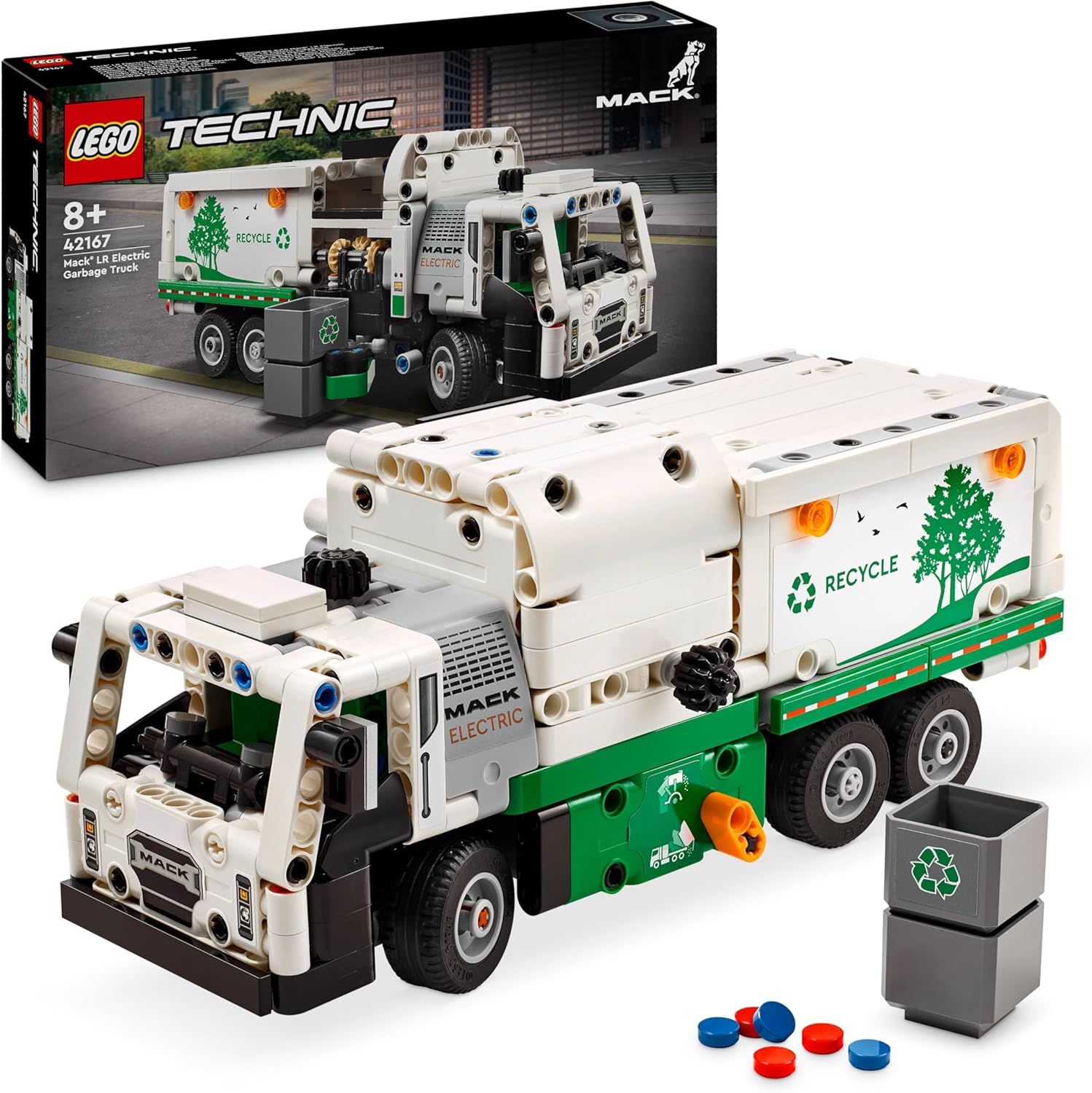 LEGO Technic Mack LR Elektro-Müllwagen, Müllwagenmodell für Recycling-Rollenspiele, baubares LKW-Spielzeug für Kinder, Autogeschenk für Jungen und Mädchen ab 8 Jahren, die Fahrzeuge lieben 42167