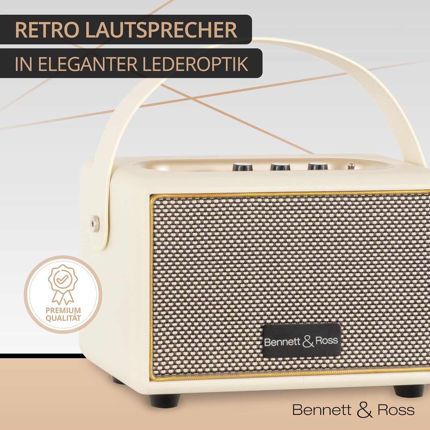Bennett & Ross BB-820CW Blackmore Junior Retro-Bluetooth-Lautsprecher in Lederoptik mit 5200-mAh-Akku – Vintage-Lautsprecher mit 20 W – MicroSD-Eingang mit MP3-Player – Aux-in – Weiß – Bild 8