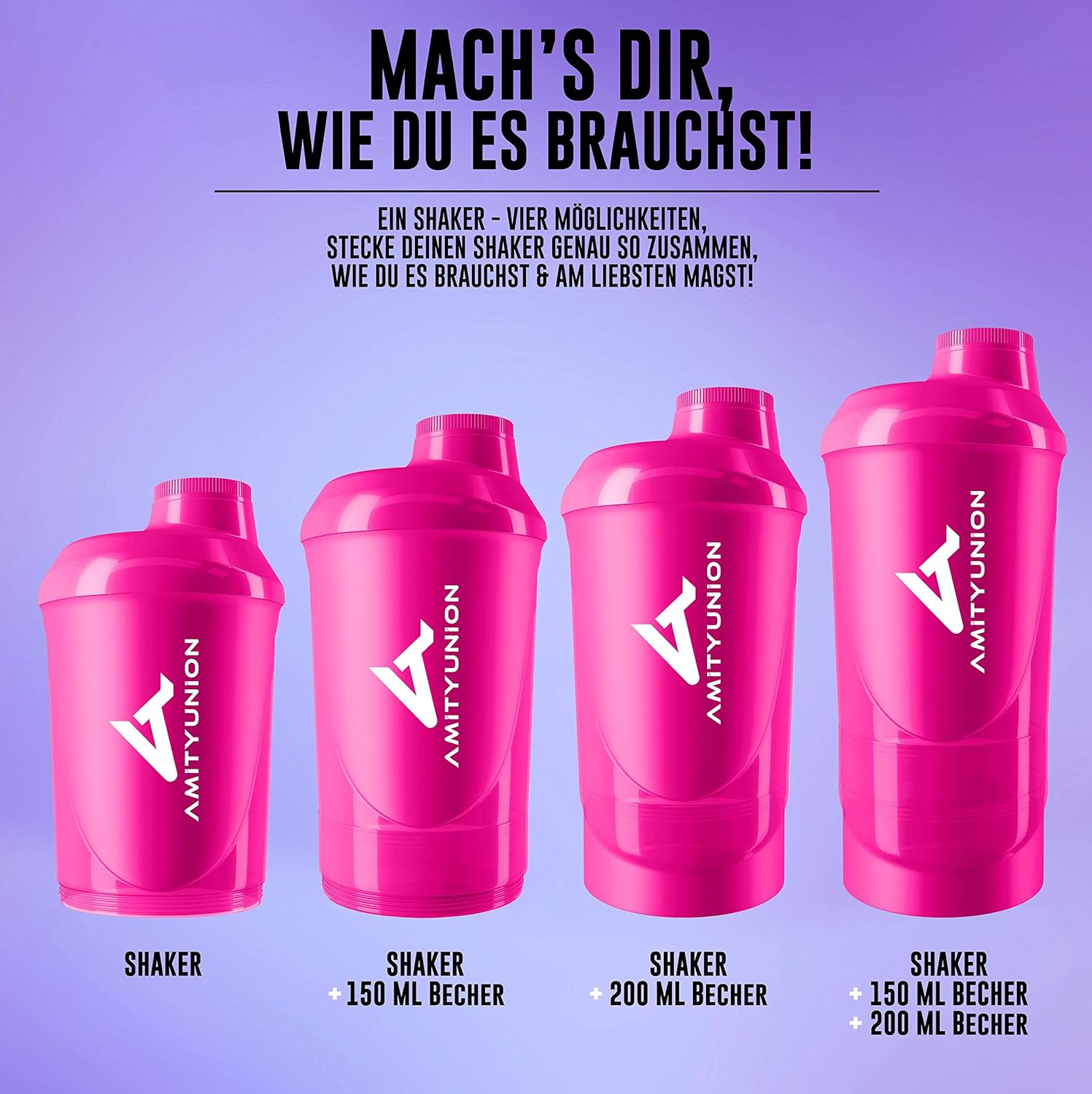 Protein-Shaker für Damen, das Original von AMITYUNION, auslaufsicherer Protein-Shaker, BPA-frei mit Sieb, Waage für cremige Whey-Shakes, Gym-Fitness-Becher für Isolate und Sportkonzentrate – Bild 2