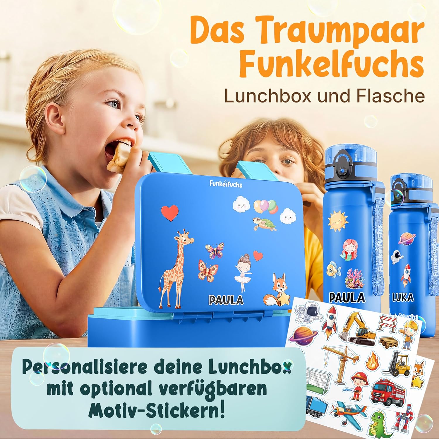 Funkelfuchs Lumi, Kinder-Brotdose mit Fächern, 950 ml, blau, BPA-freie Lunchbox für Schule & Kindergarten, superleicht, nur 350 g, auslaufsicher, spülmaschinenfest, Bento-Box, Snack-Box, Brotbox – Bild 6