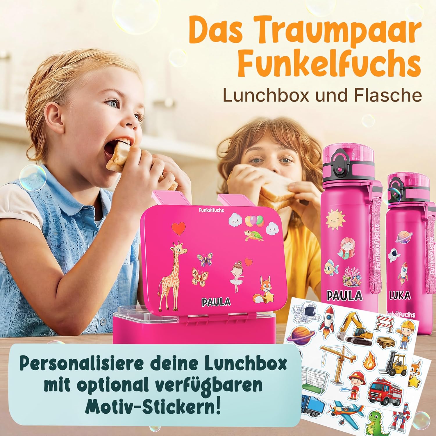 Funkelfuchs Lumi-Mini Kinder-Brotdose mit Fächern – 650 ml, Rosa | Lunchbox BPA-frei für Schule und Kindergarten | Superleicht, nur 300 g | Auslaufsicher, spülmaschinenfest | Bento-Box, Snack-Box – Bild 6