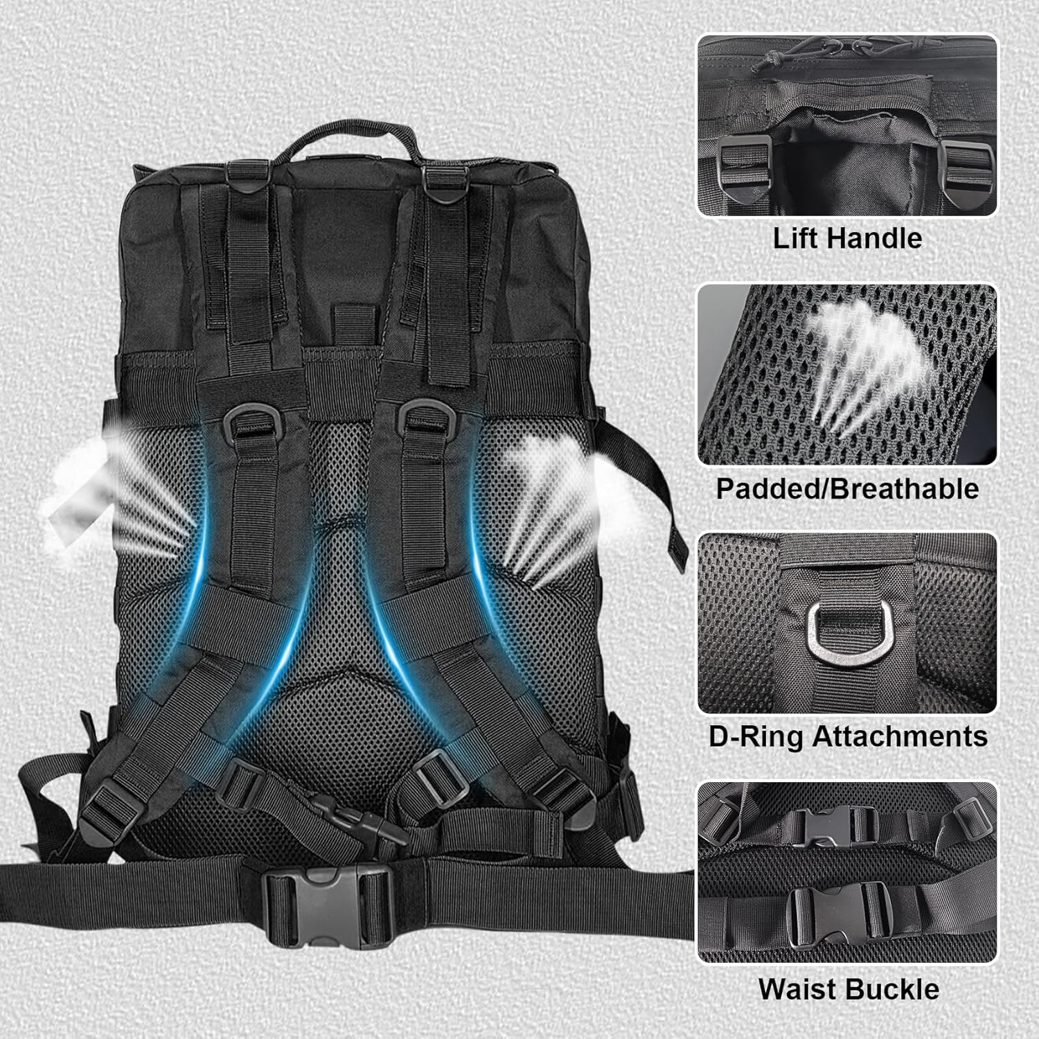 Herren-Militärrucksack, 45 l, großer Rucksack, wasserdicht, Outdoor-Überlebens-Wanderrucksack, taktischer Rucksack, geeignet für Jagd, Wandern, Camping und andere Outdoor-Aktivitäten – Bild 4