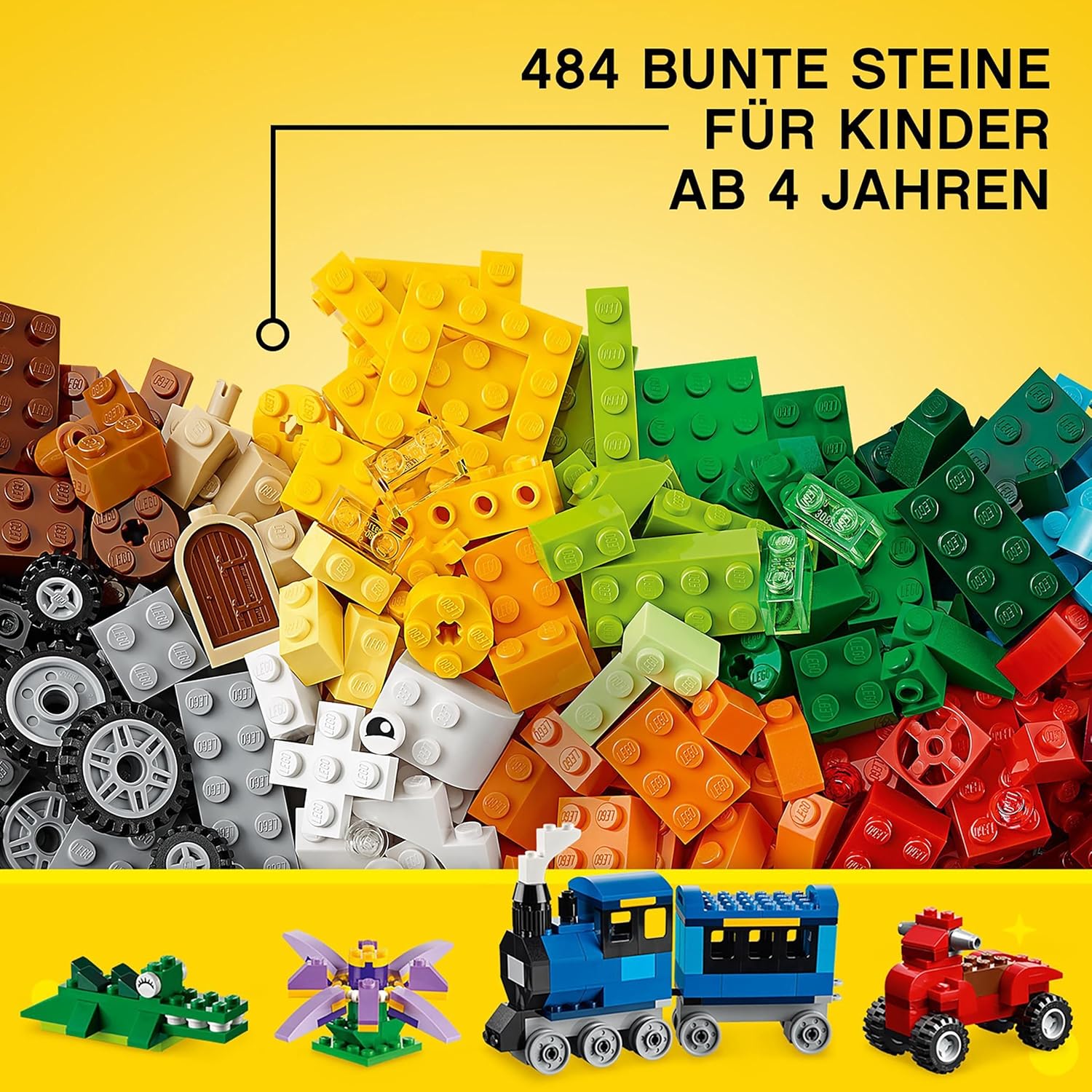 LEGO 10696 Classic Mittelgroße kreative Steinbox, einfache Spielzeugaufbewahrung, buntes Steinbauset, Spielzeug für Kinder, Jungen und Mädchen ab 4 Jahren mit Rädern, Fenstern, Augen und einer grünen Grundplatte – Bild 4