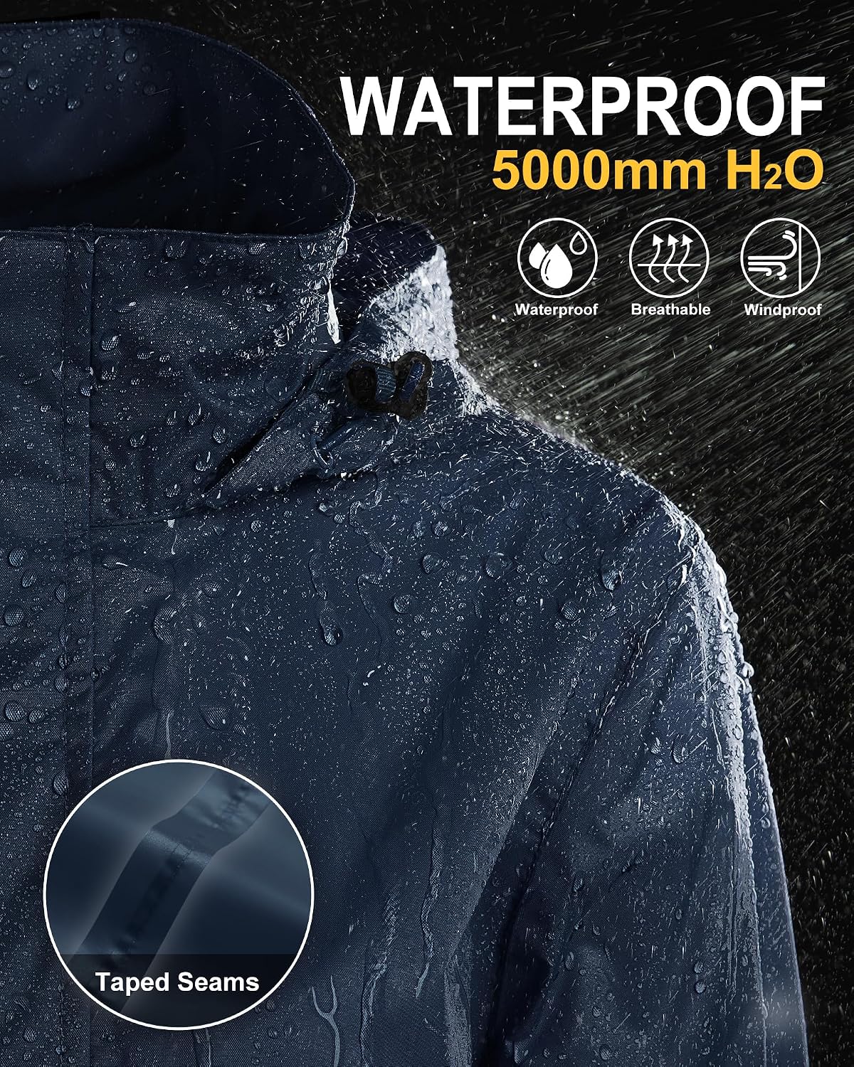 33.000ft Damen-Regenjacke, wasserdicht, faltbar, mit Kapuze, leicht, atmungsaktiv, Windjacke, Fahrradjacke, Sport, Outdoor-Jacke – Bild 2