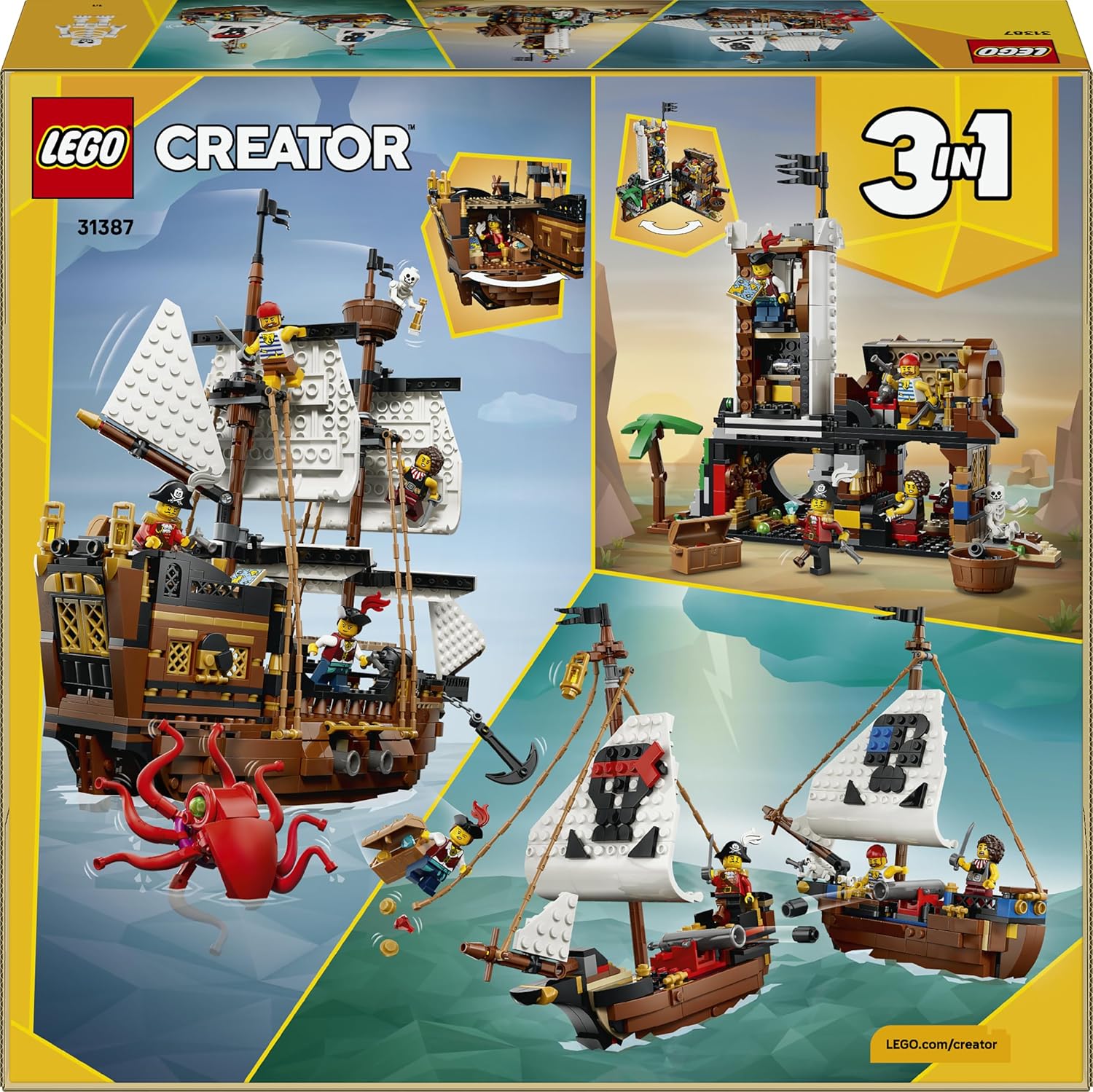 LEGO Creator Legendäres Piratenschiff-Spielzeug, Modellbau mit 2 Bauoptionen, Schloss oder 2 Zwillingsbooten, Kinderzimmerdekoration, Geburtstagsgeschenk für Jungen und Mädchen ab 9 Jahren, 31387 – Bild 10