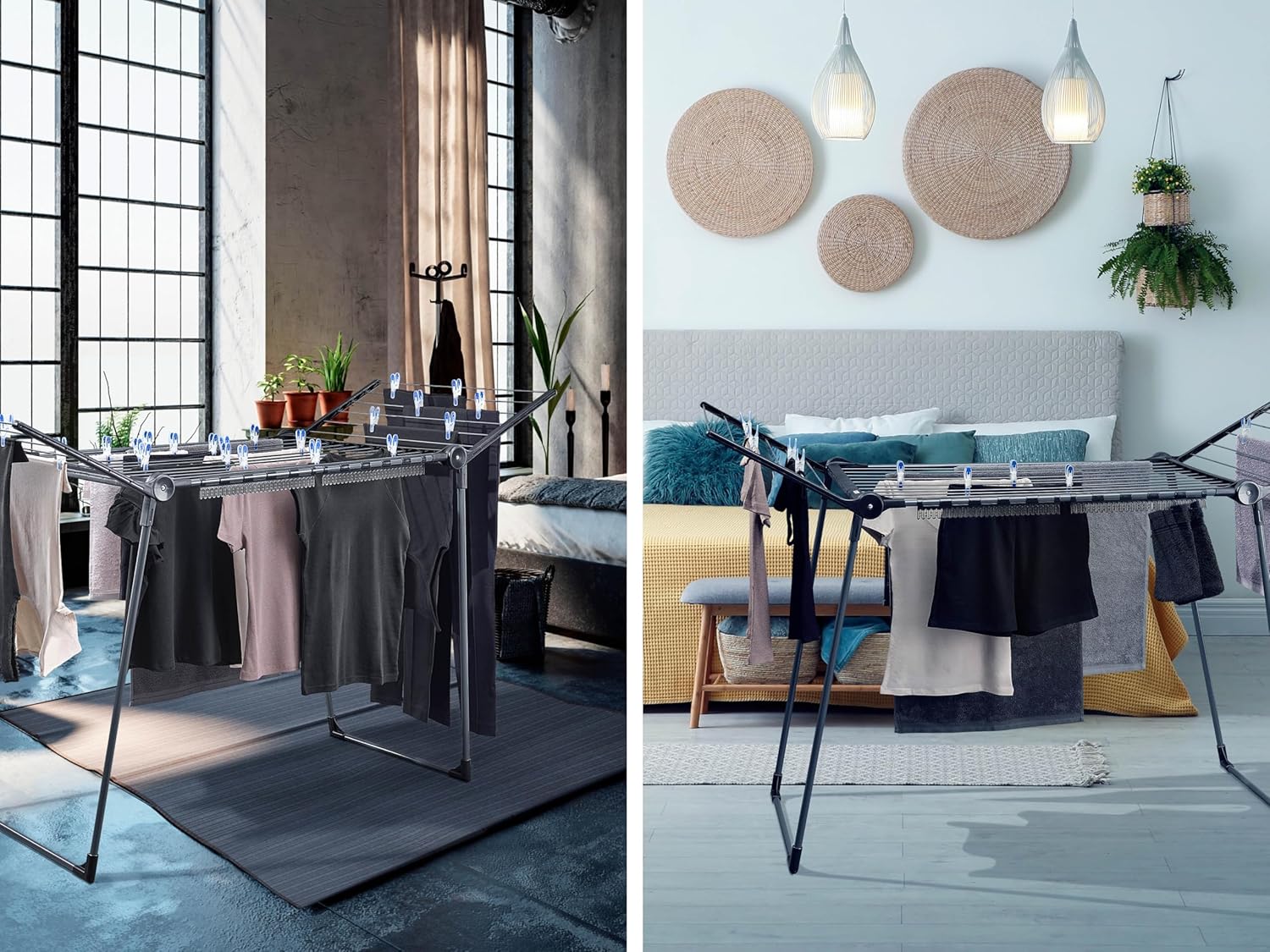 Leifheit Pegasus 180 Solid Black Wäscheständer mit Flügeln für lange Kleidungsstücke, stabiler Wäscheständer für den Innen- und Außenbereich, Wäscheecke im modernen Design – Bild 5