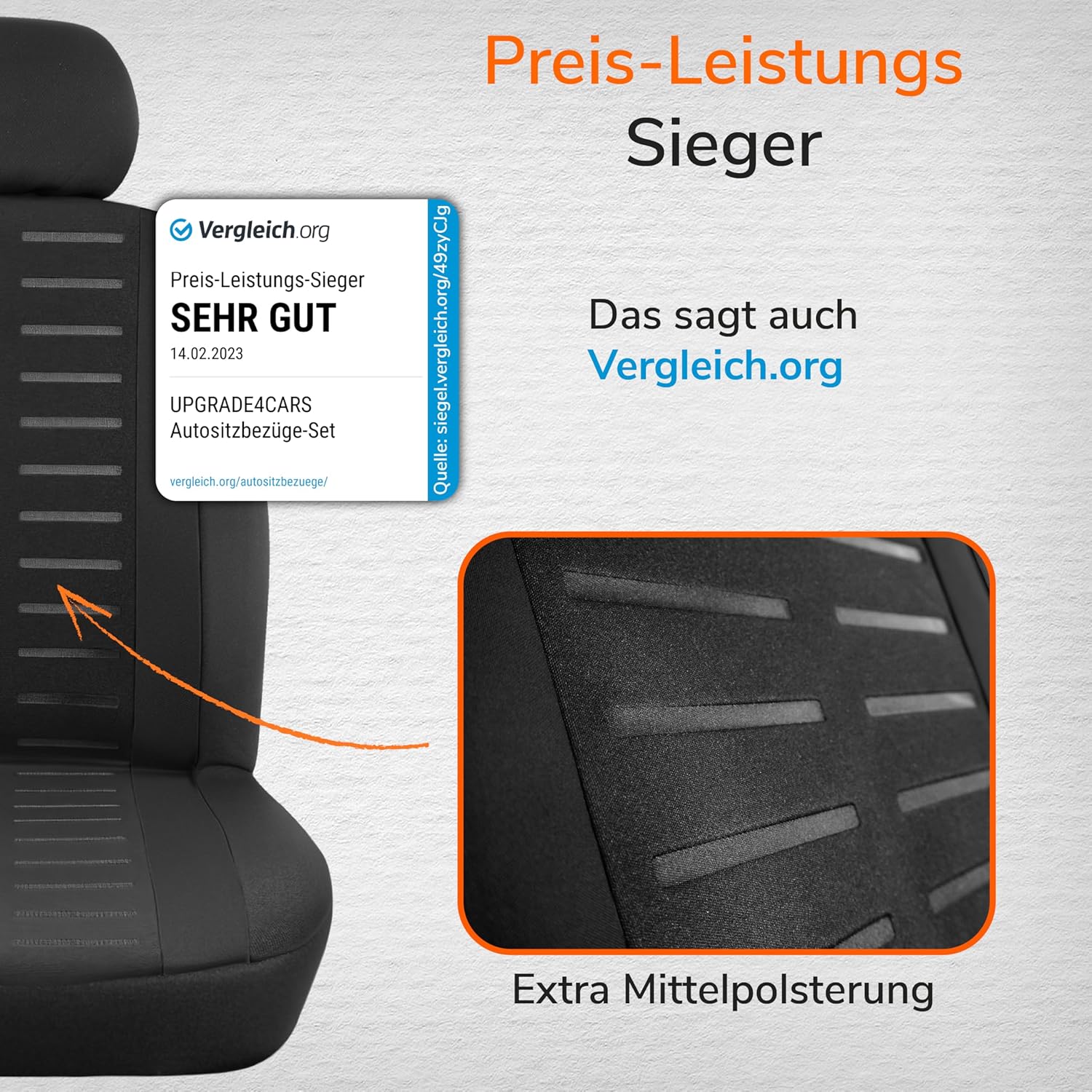 Upgrade4cars Autositzbezüge-Set für die Vordersitze Version 2026 | Autositzbezüge Universal in Schwarz für Fahrersitz & Beifahrer | Autozubehör Innendekoration – Bild 3