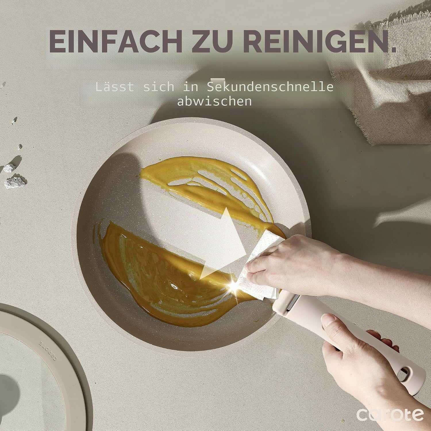 CAROTE 19-teiliges Kochtopf- und Pfannenset, antihaftbeschichtetes Kochgeschirr-Set, abnehmbarer Griff, Induktions-Küchen-Kochsets mit abnehmbarem Griff, Wohnmobil-Küche, ofenfest, Taupe – Bild 5