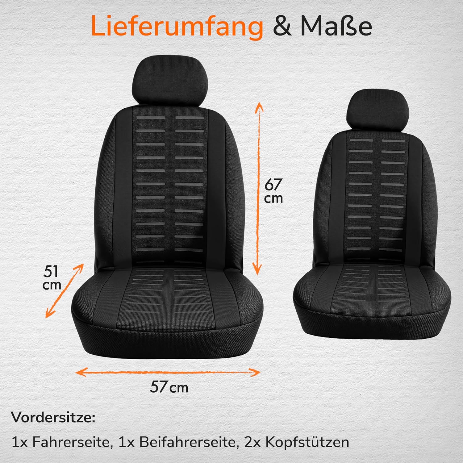 Upgrade4cars Autositzbezüge-Set für die Vordersitze Version 2026 | Autositzbezüge Universal in Schwarz für Fahrersitz & Beifahrer | Autozubehör Innendekoration – Bild 4