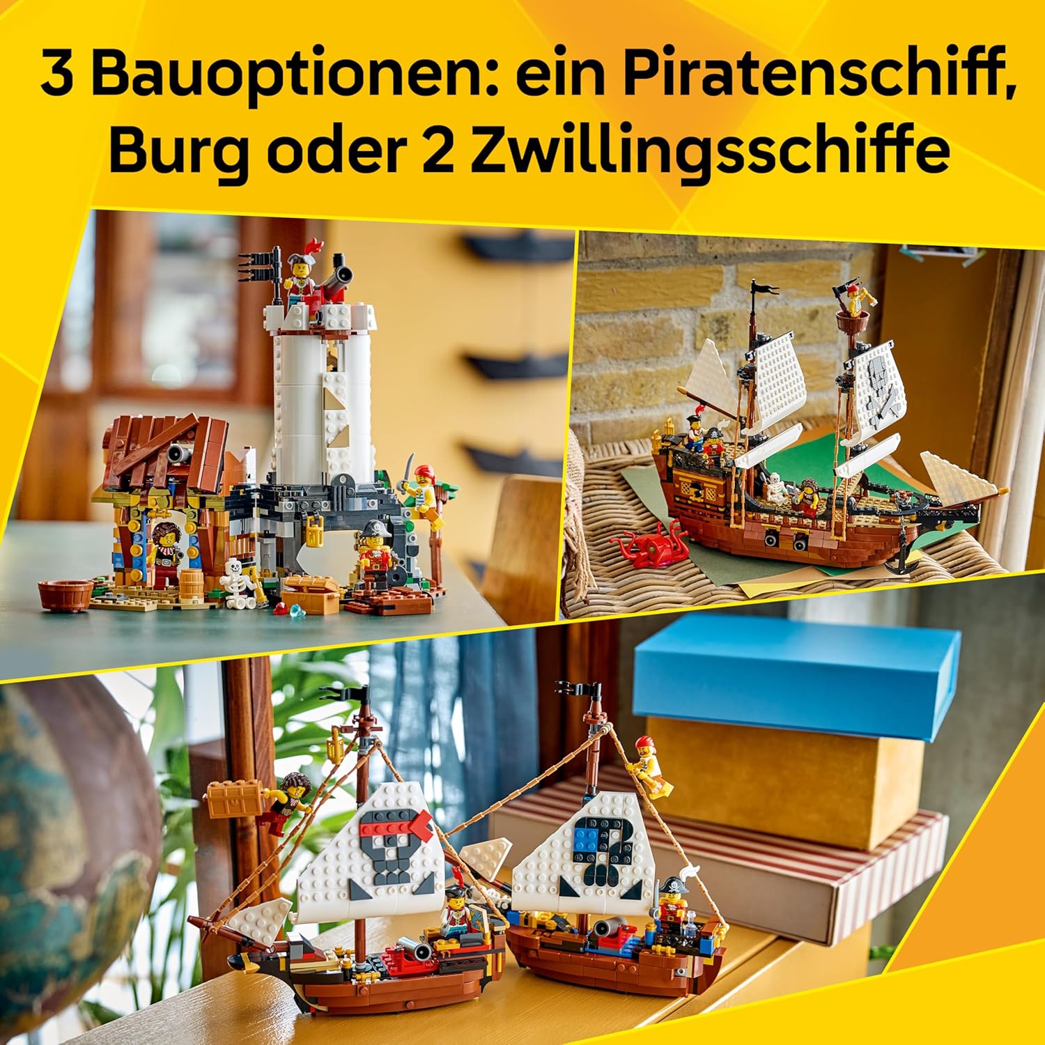 LEGO Creator Legendäres Piratenschiff-Spielzeug, Modellbau mit 2 Bauoptionen, Schloss oder 2 Zwillingsbooten, Kinderzimmerdekoration, Geburtstagsgeschenk für Jungen und Mädchen ab 9 Jahren, 31387 – Bild 3