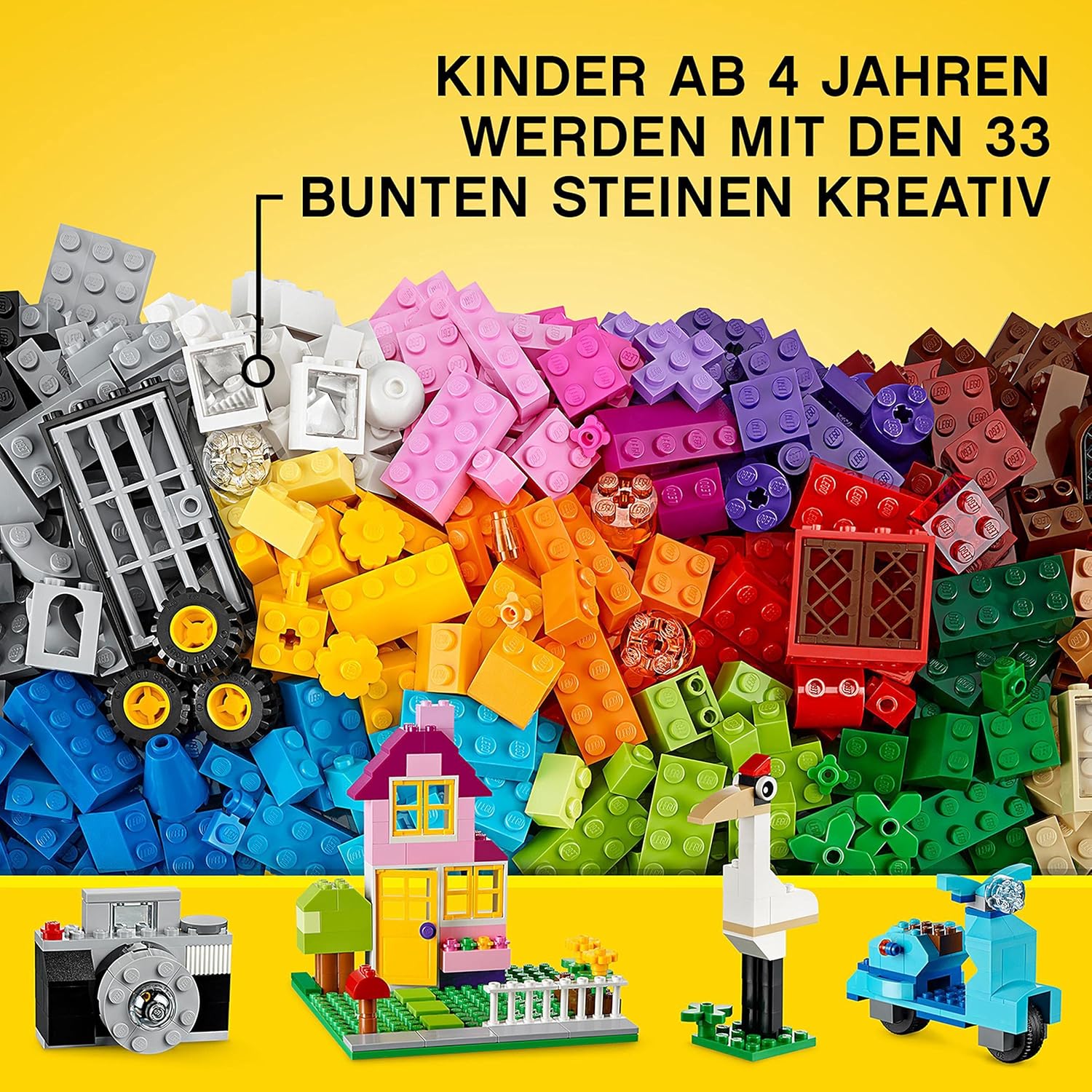 LEGO Classic große Bausteinbox mit kreativen Bausteinen, Kamera, Vespa und Bagger als Bausatz – Bauspielzeug – Weihnachtsgeschenk für Jungen und Mädchen ab 4 Jahren 10698 – Bild 4