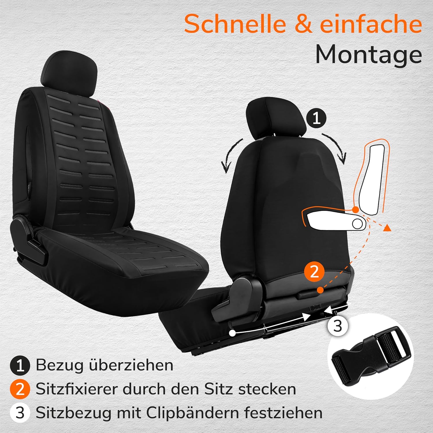 Upgrade4cars Autositzbezüge-Set für die Vordersitze Version 2026 | Autositzbezüge Universal in Schwarz für Fahrersitz & Beifahrer | Autozubehör Innendekoration – Bild 7