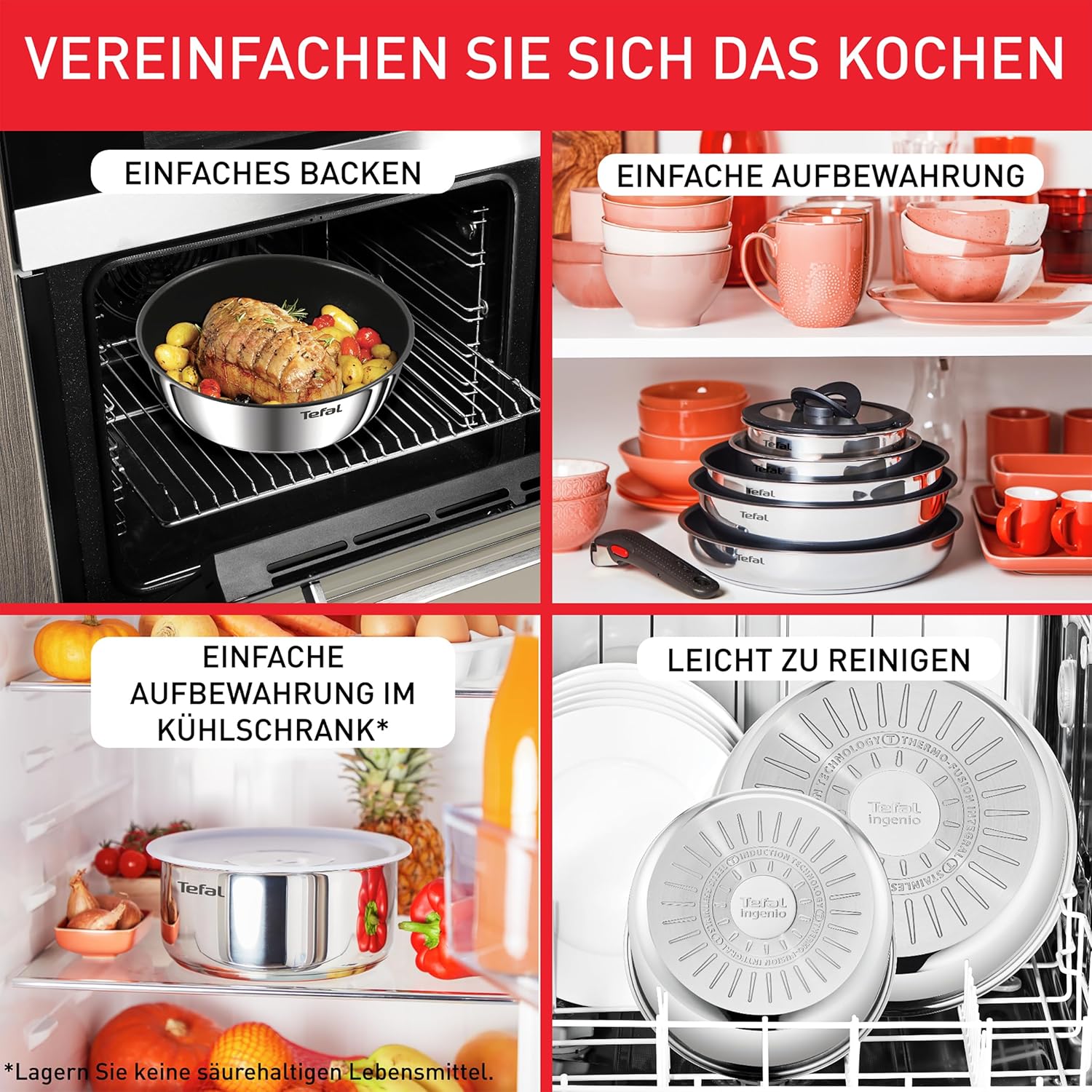 Tefal Ingenio Emotion L897S5 5-teiliges Topf- und Pfannenset, abnehmbarer Griff, stapelbar, platzsparend, Induktionstopfset mit Titan-2-fach-Antihaftbeschichtung, einfach zu bedienen und zu reinigen – Bild 5
