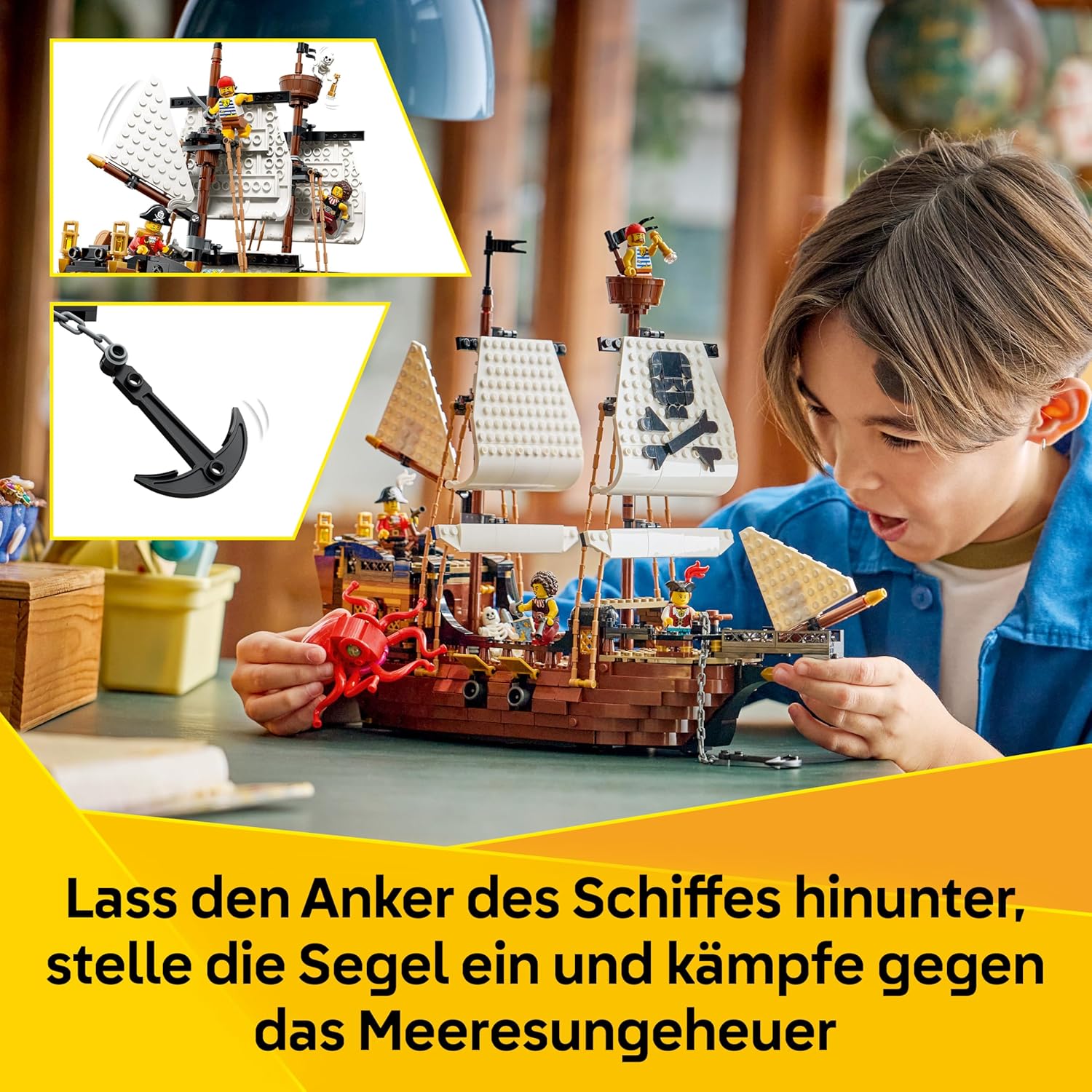 LEGO Creator Legendäres Piratenschiff-Spielzeug, Modellbau mit 2 Bauoptionen, Schloss oder 2 Zwillingsbooten, Kinderzimmerdekoration, Geburtstagsgeschenk für Jungen und Mädchen ab 9 Jahren, 31387 – Bild 4