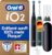 Oral-B iO Series 2 Elektrische Zahnbürste, DUO-Pack, zwei Zahnbürstenköpfe, 3 Putzmodi für die Zahnpflege, Reiseetui, Reise-Nachfüllhalter, entworfen von Braun, Nachtschwarz/Waldgrün