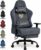 Gaming-Stuhl Gamer-Stuhl – Wildlederähnlicher Stoff, 3D-Armlehnen, neigbare Rückenlehne, höhenverstellbarer Sitz, ausziehbare Fußstütze, Lenden- und Kopfstütze, 220 kg Tragkraft, Grau