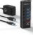 RSHTECH Aluminium USB Hub Active 3.0 mit 24 W Netzteil, mit 1 x Schnellladeanschluss, 4 x USB 3.0 Datenanschlüssen, 5-Port USB Splitter mit 12 V/2 A Netzteil, zum Laden und Datentransfer, RSH-A35