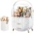 Kousee Make-up-Organizer mit Pinselhalter, wasserdichter, staubdichter Aufbewahrungskoffer mit Deckel, Kosmetik- und Hautpflege-Organizer für Schminktisch und Badezimmer (reines Weiß)