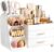 HBlife Make-up-Kosmetik-Organizer mit Schubladen, Pinsel-Organizer, 3-in-1-Kosmetik-Aufbewahrungsbox aus Kunststoff, Make-up-Aufbewahrungsbox, großer Stauraum, weiß